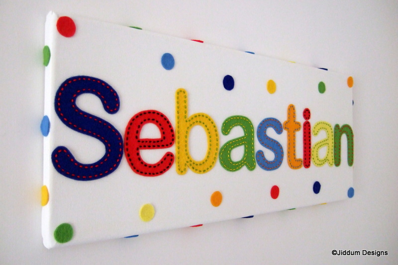 Child's Mixed Colour Personalised Handstitched Felt Name Canvas